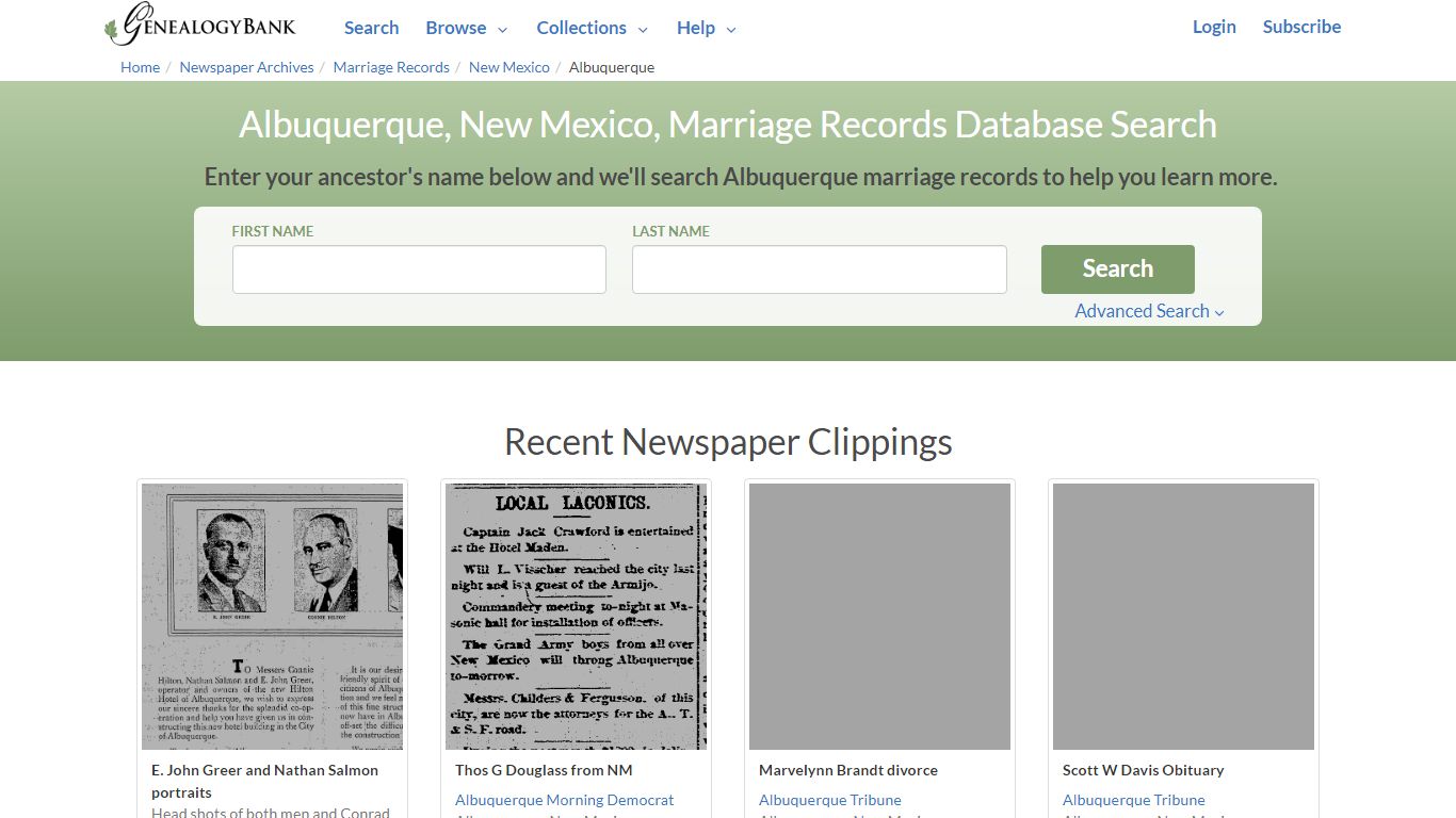 Albuquerque, New Mexico, Marriage Records Online Search - NewsBank