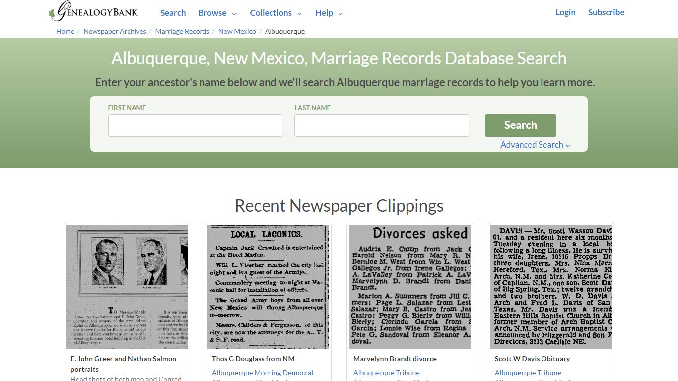 Albuquerque, New Mexico, Marriage Records Online Search